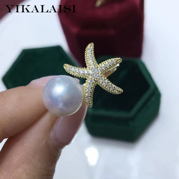 YIKALAISI Natūralių Gėlavandenių Perlų Žiedai, Papuošalai Moterims, 925 Sterlingas Sidabro Žvaigždė Žiedai 9-10mm Oblate Pearl Didmeninės