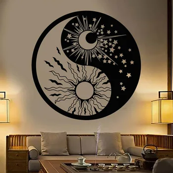 Yin Yang Simbolis Vinilo Sienos Lipdukas, Miegamojo Sun Moon Budizmas Žvaigždės, Dieną Naktį Sienų Lipdukų Dekoras Bendrovė lipnios W487