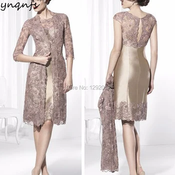 YNQNFS M92 duomenų lapas Satino Dviejų dalių Motina Oblubienicy Suknelė su Nėriniais Striukė Jaunikis Komplektus Šampano Vestuvės Svečias Suknelė