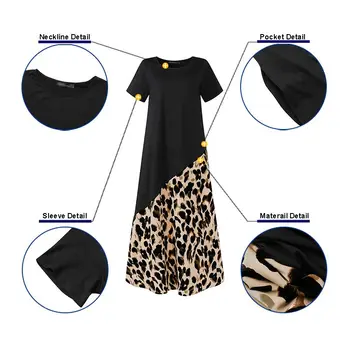 ZANZEA 2021 Mados Vasaros Leopardas Spausdinti Maxi Suknelė Moterų Sundress Atsitiktinis Trumpas Rankovės Kratinys Vestidos Drabužius, Plius Dydis 5XL