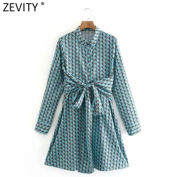 Zevity Moterų Derliaus Pasukite Žemyn Apykaklės Lapų Spausdinimo Suvynioti Kimono Mini Suknelė Office Lady ilgomis Rankovėmis Chic Varčias Vestido DS4761