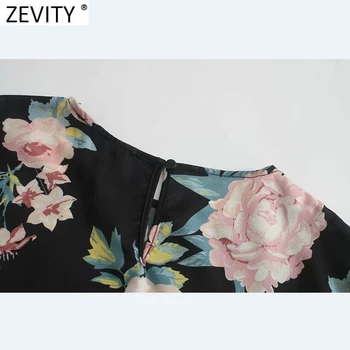 Zevity Naujas 2021 Moterų Derliaus, O Kaklo Gėlių Spausdinti Klostyti Raukiniai Mini Suknelė Trijų Moterų Ketvirtį Rankovėmis Chic Šalies Vestido DS5040