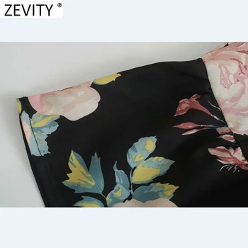 Zevity Naujas 2021 Moterų Derliaus, O Kaklo Gėlių Spausdinti Klostyti Raukiniai Mini Suknelė Trijų Moterų Ketvirtį Rankovėmis Chic Šalies Vestido DS5040