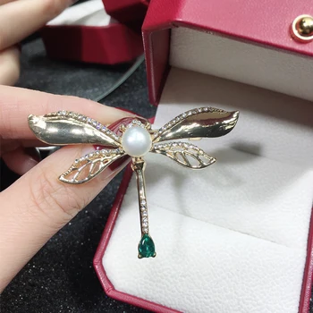 ZHBORUINI 2019 Natūralių Perlų Sagė Retro Dragonfly Pearl Breastpin Gėlavandenių Perlų Papuošalai Moterims Gimtadienio Dovana Priedai