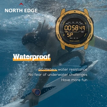 ŠIAURĖS KRAŠTO Vyrų Smart Žiūrėti Skaitmeninę Sporto Vandeniui 50M Fitneso Apyrankę Dvejopo Laiko Smartwatch Pedometer Karinės Žadintuvas