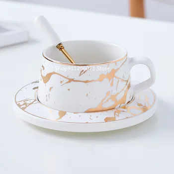 Šiaurės stiliaus matinio marmuro, aukso serijos keramikos arbatos puodelio kavos puodelio prabangus retro kavinėje puodelis pieno puodelis