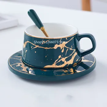 Šiaurės stiliaus matinio marmuro, aukso serijos keramikos arbatos puodelio kavos puodelio prabangus retro kavinėje puodelis pieno puodelis