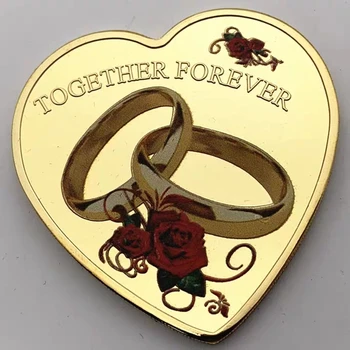 Širdies formos Metalo Monetų Raudonos Rožės Žiedai Dizaino Proginės Aukso Monetos, Vestuvės Valentino Dovanos