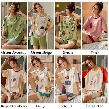 Žalia Sleepwear Rinkiniai Moterims Mielas Avokado Modelio Pižama, Medvilnės Trumpos Namų Drabužiai Karšto Pardavimo Femme Apatiniai Pijamas