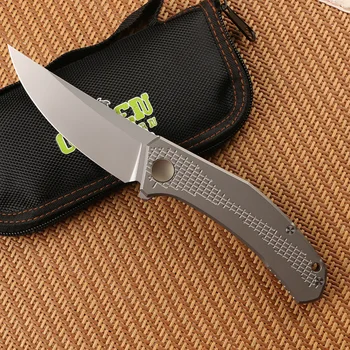 Žalioji erškėčių DŽINSAI Flipper sulankstomas peilis D2 plieno TC4 Titano rankena lauko kempingas medžioklės kišenėje virtuvės peiliai EDC įrankiai