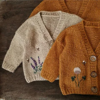 Žiemos Baby Girl Džemperis Vaikams Gėlių Siuvinėjimas Megztinis Kailis Bamblys Megzti Šiltas Megztinis Vaikus, Drabužiai Berniukams, Ispanija Viršutinių Drabužių Siuvimas