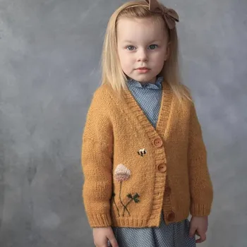 Žiemos Baby Girl Džemperis Vaikams Gėlių Siuvinėjimas Megztinis Kailis Bamblys Megzti Šiltas Megztinis Vaikus, Drabužiai Berniukams, Ispanija Viršutinių Drabužių Siuvimas