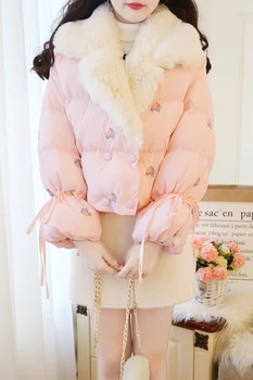 Žiemos korėjos stiliaus išsiuvinėti ėriukų vilnos šiltas kailis korėjos Harajuku Stilius Mori mergaitė princesė Japonijos Vestidos kawaii Viktorija