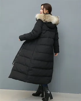 Žiemos mada prekės geros kokybės, didelis nekilnojamojo vilko kailio apykakle ančių pūkų paltai moterų užtrauktuką siūlės gobtuvu šiltas žemyn parkas wq613